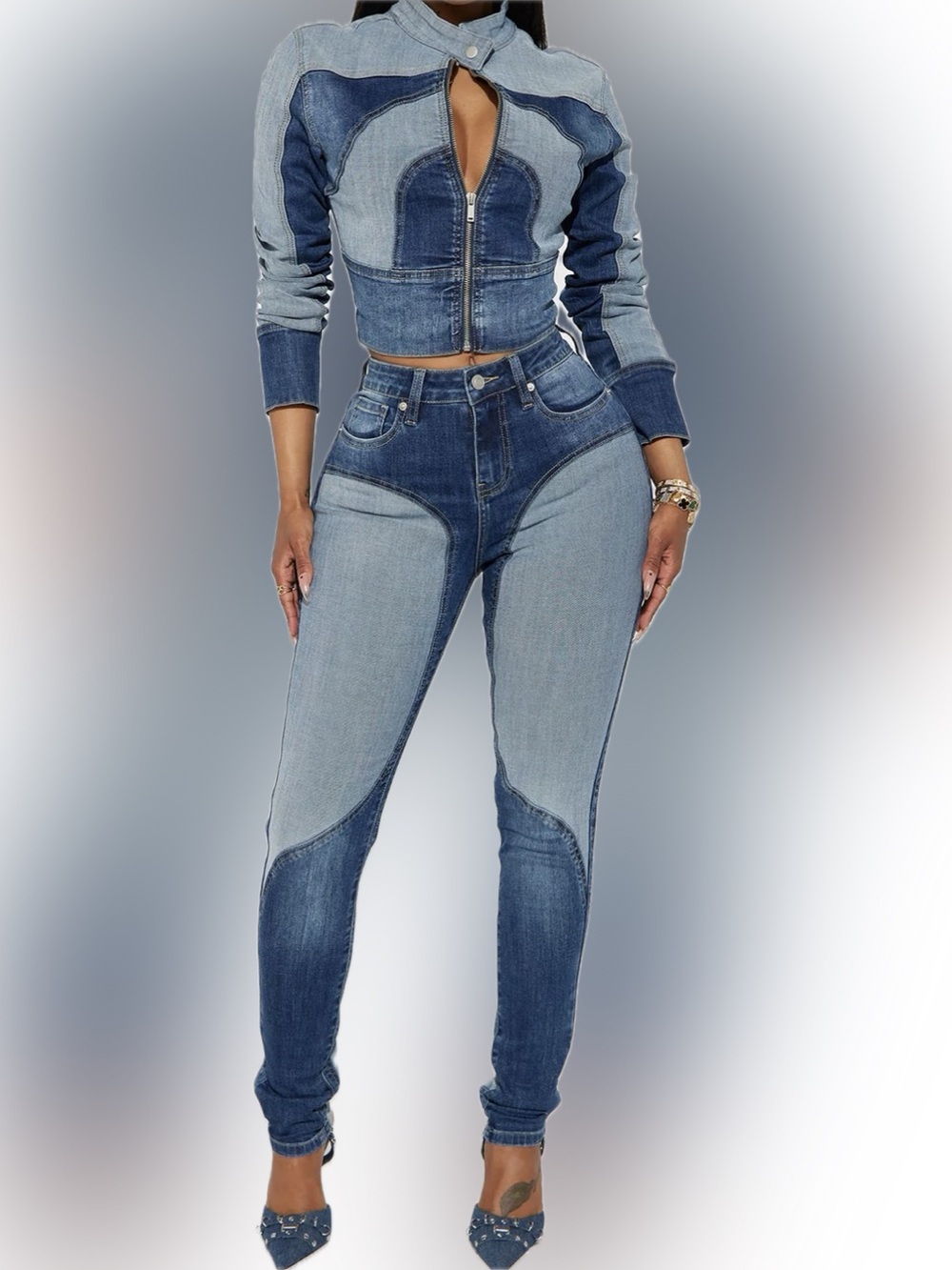 Two-Tone Blue Skinny Jeans — Stretch Slim Fit